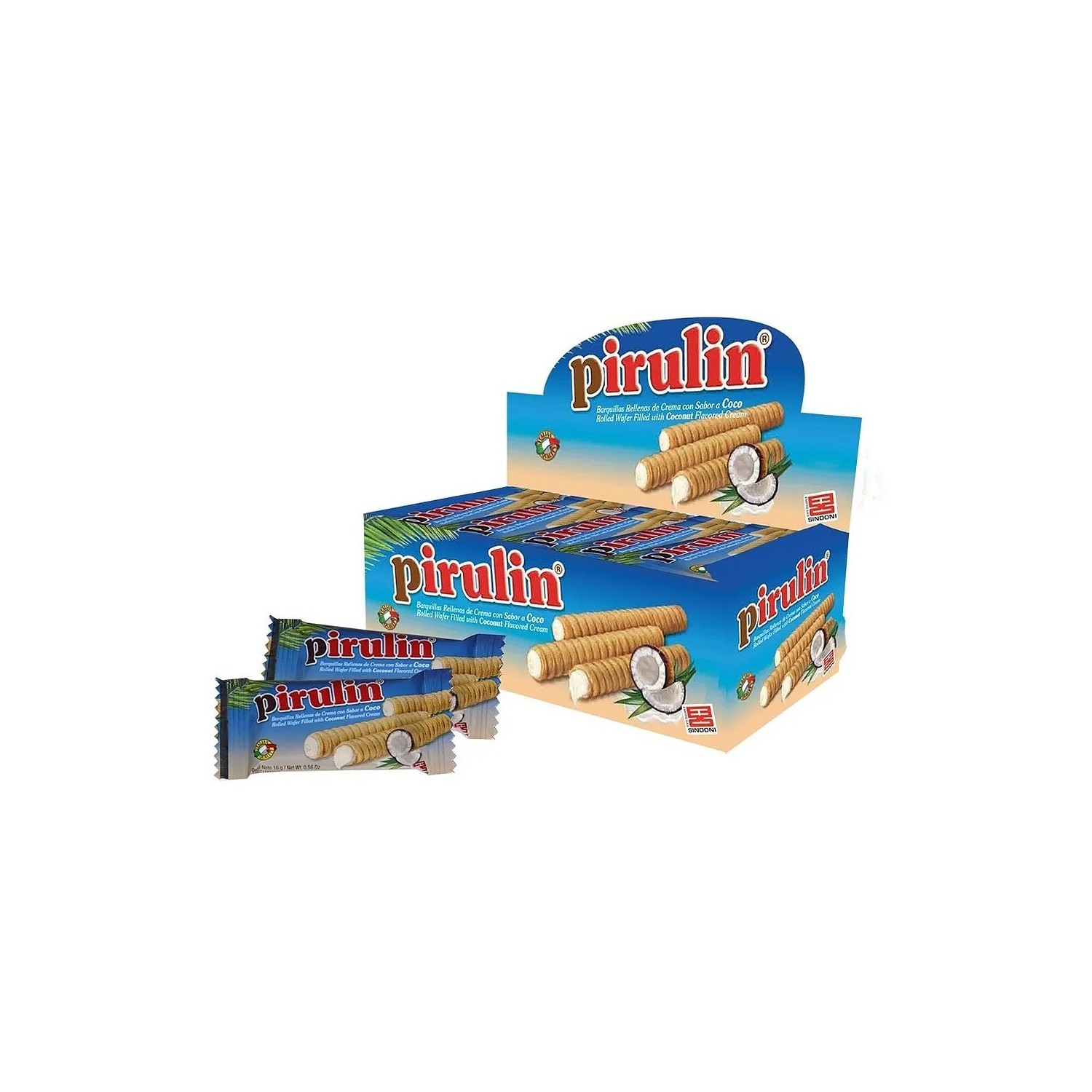 BARQUILLA RELLENA CON CREMA DE COCO PIRULIN X 16GR